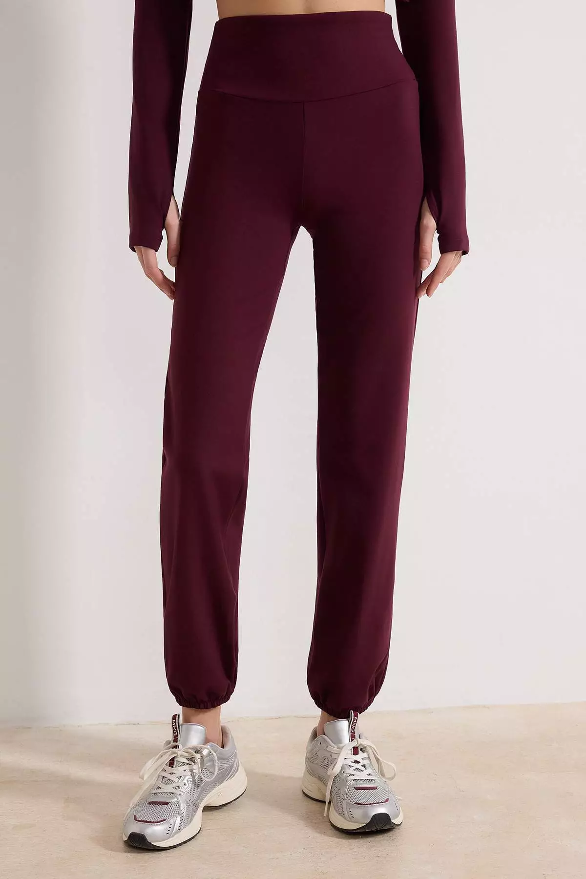 Plum Brushed Soft Fabric Reflector Printed Sports Knitted Matchable Sweatpants Thmss25Ea4
