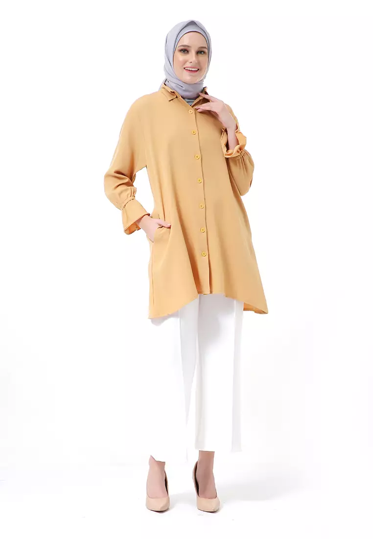 Aleina Blouse Muslimah Atasan Wanita Long Sleeve Premium High Quality - Lime