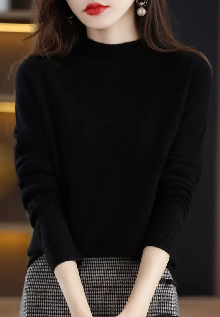 Versatile Wool Long Sleeves Half Turtleneck Pullover JW QT-D001