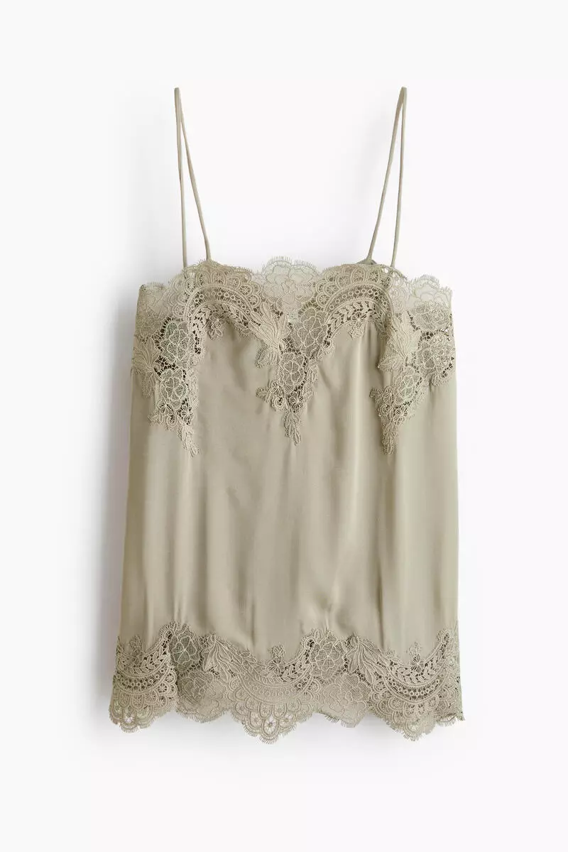 Lace-trimmed viscose top