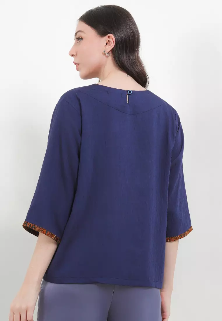 Vesper Blouse Lurik Top Lengan Pendek