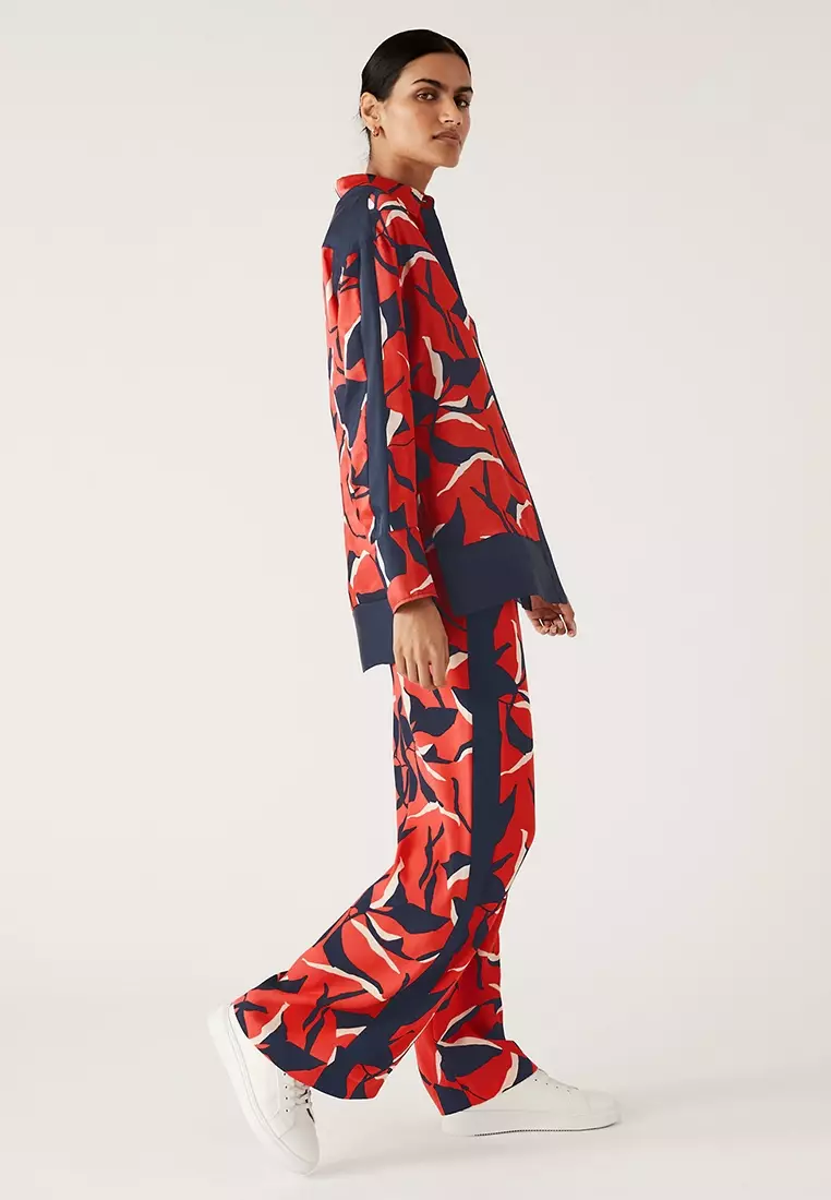 Printed Side Stripe Wide Leg Trousers