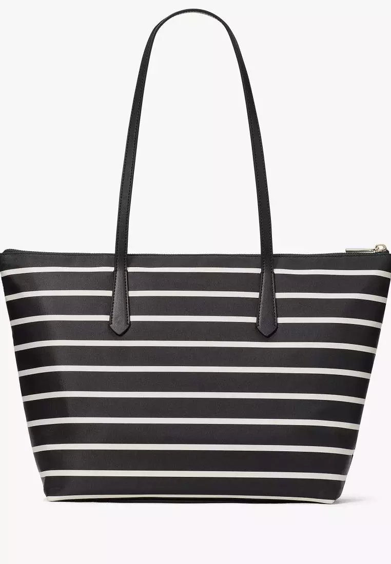 Kate spade black hot sale and white striped tote