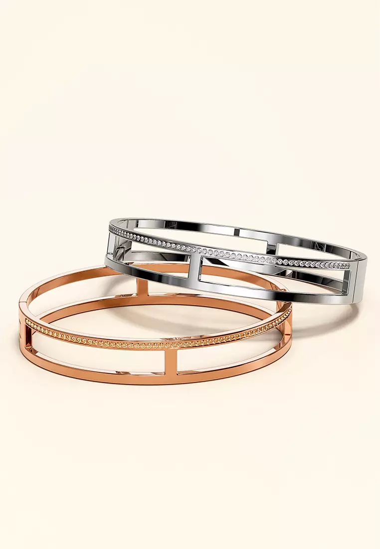 Lucky Dimension Cuff Stainless Steel Bangle with a High Polish Finish