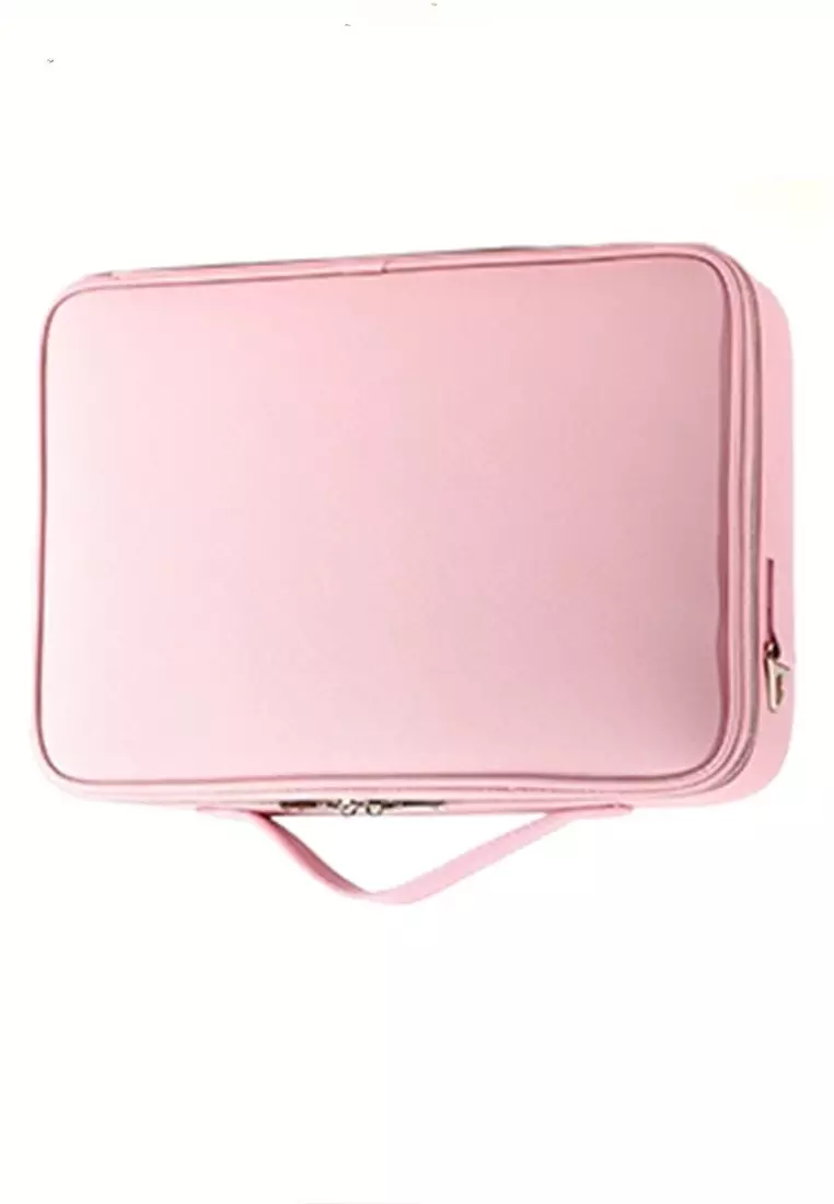 Elmar Tas Organizer Makeup Wanita Kosmetik Portable Travel Two Layer Material Leather ORIGINAL - Pink