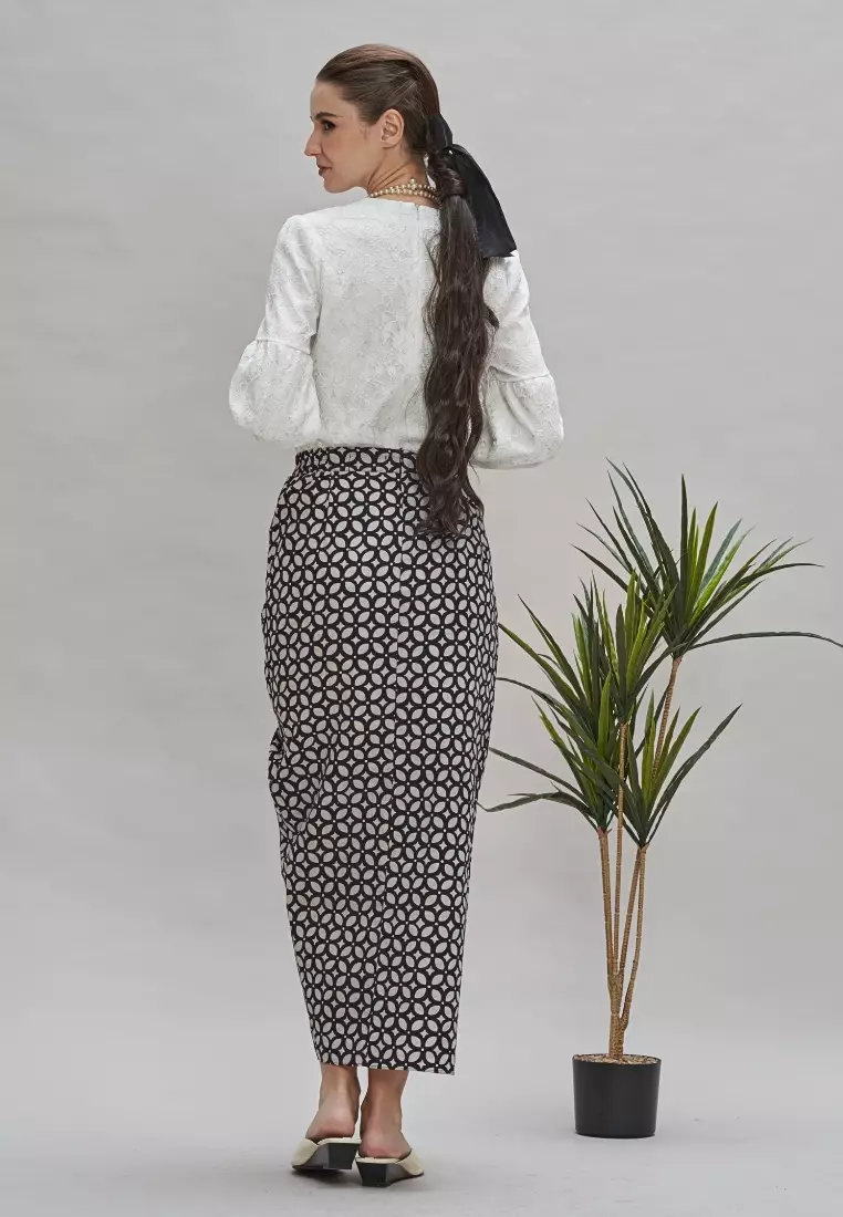 Black Geometric Batik Instant Wrap Skirt
