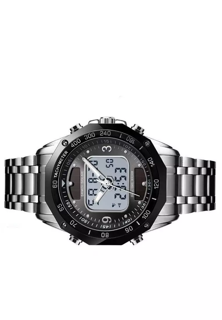 Jam Tangan Casual Solar Digital Analog Pria Waterproof Strap Tali Material Stainless Steel WW23 ORIGINAL