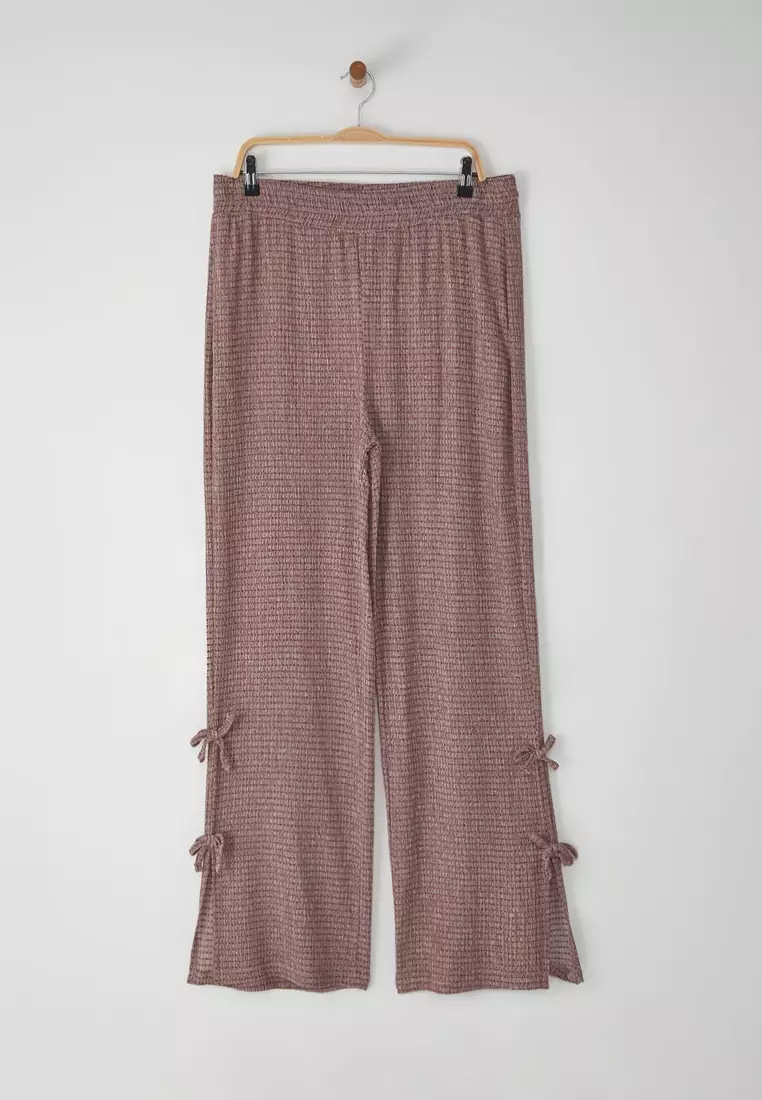 Tile Wide Leg High Waist Bow Detail Plus Size Trousers Tbbss25Ar00045