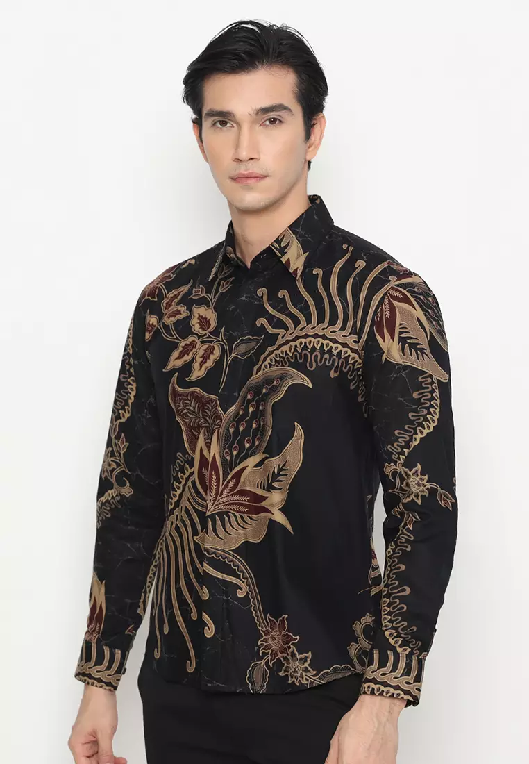 Kemeja Batik Pria Slimfit Senapati - Black/Brown