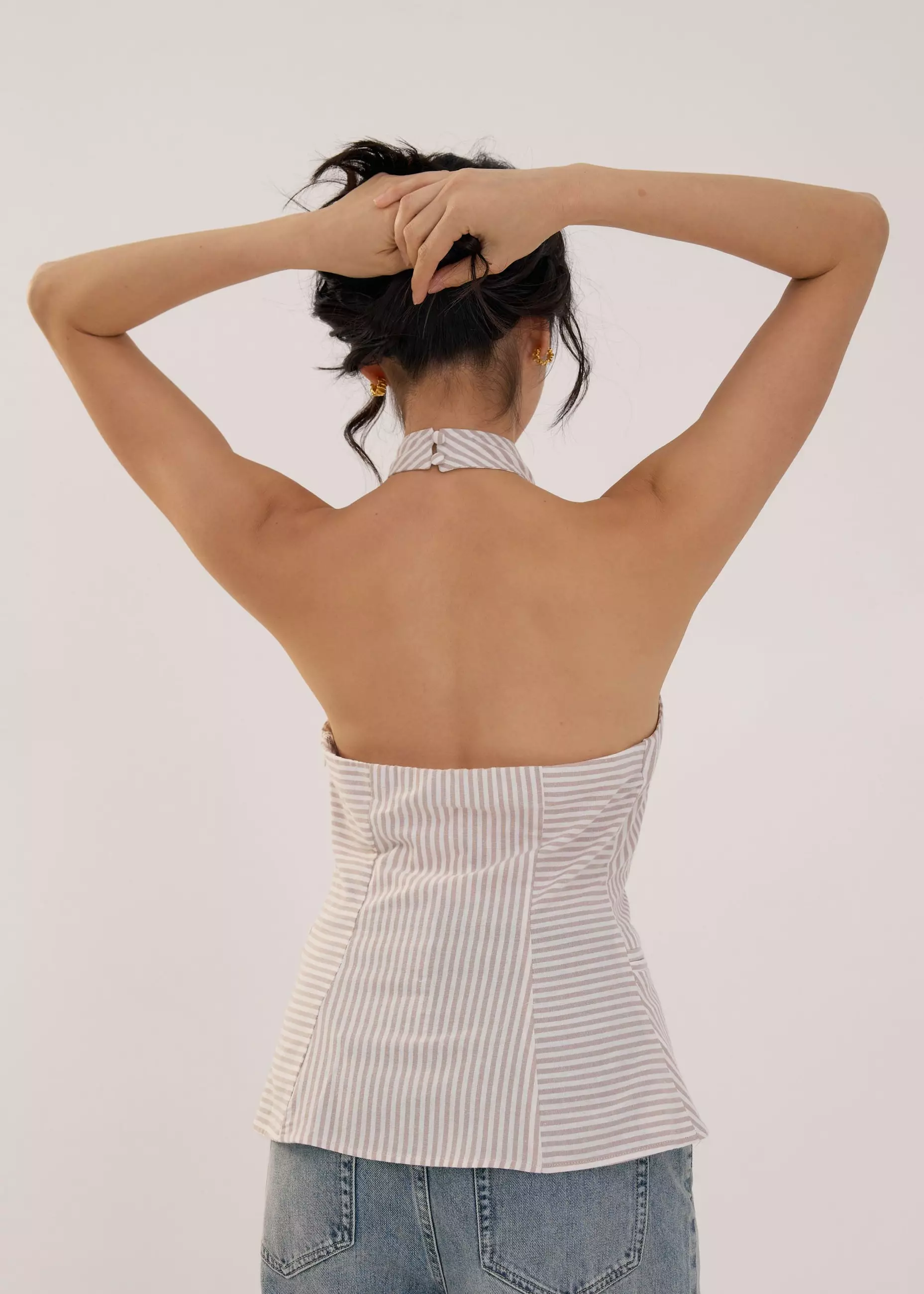 Atasan Wanita - Striped Linen Halter Top
