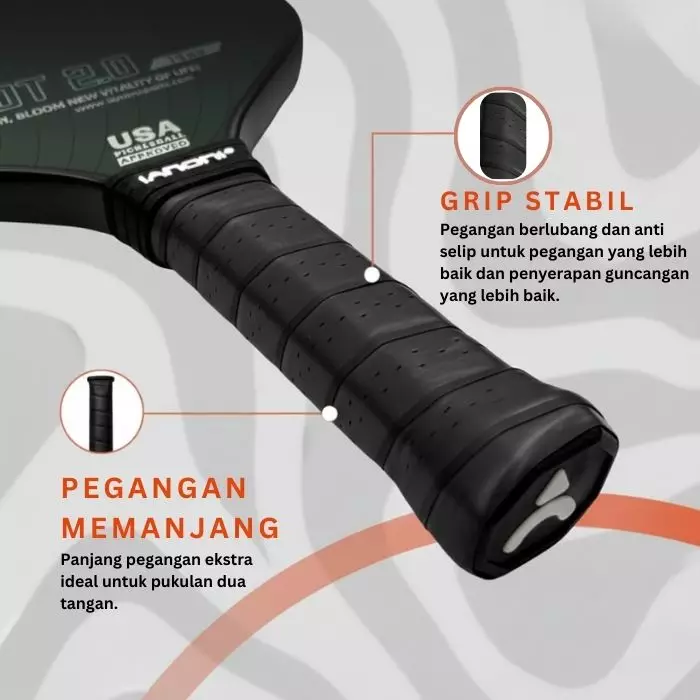 Raket Pickleball Ianoni PILOT 2.0 T700 Carbon Thermoformed Max Spin Hitam