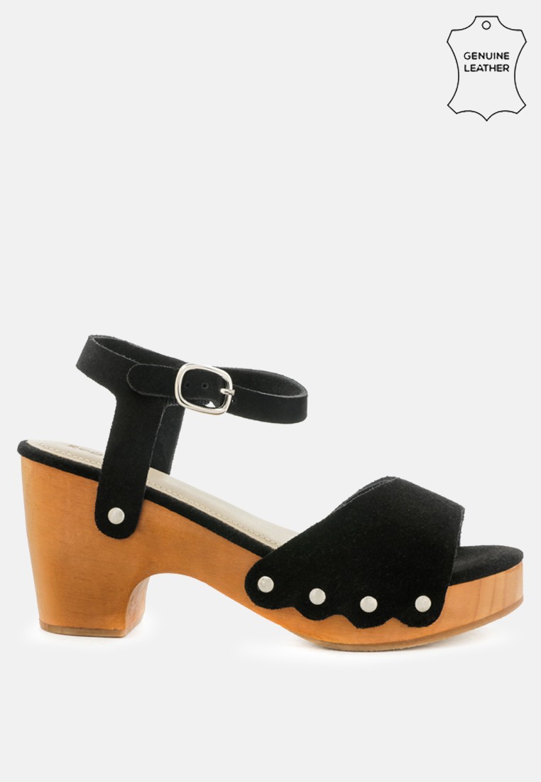 Studded Suede Wooden Clogs