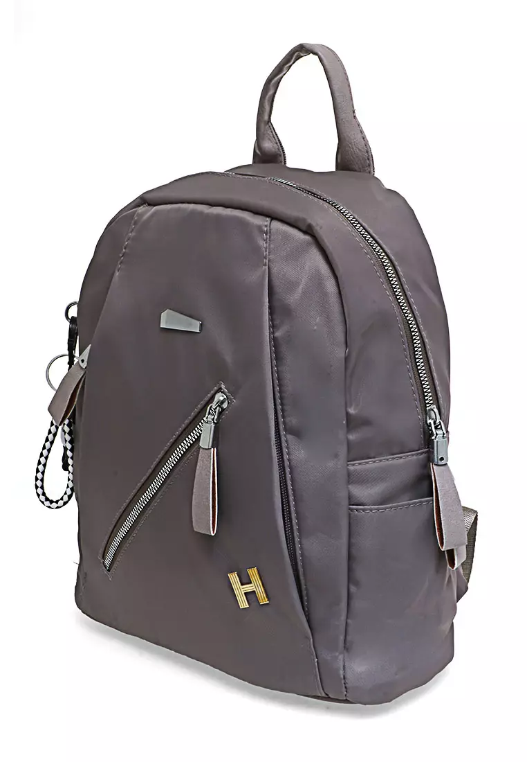 Cellyn Tas Ransel Wanita Plain Motive Backpack Many Pocket Material Nylon ORIGINAL - Gray