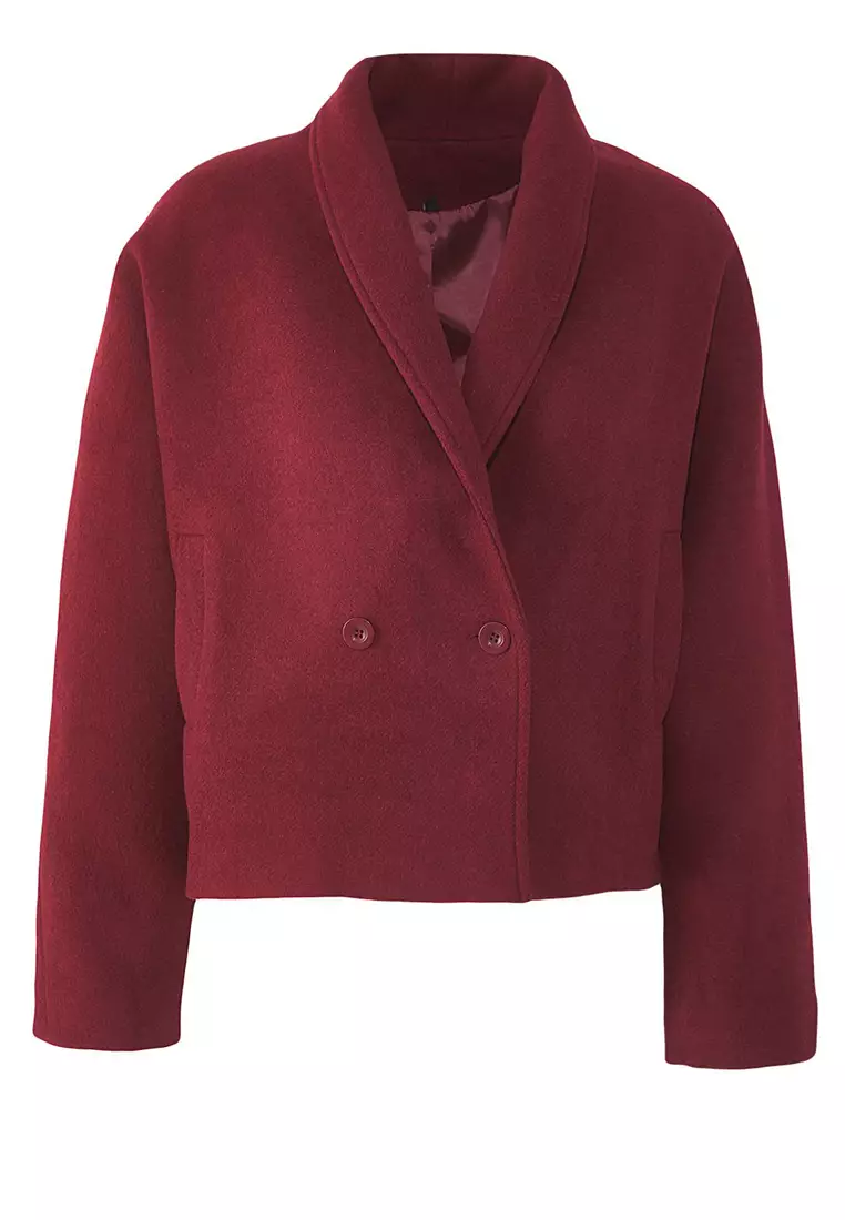 Claret Red Regular Woolen Short Jacket Coat Twoaw25Kb00047