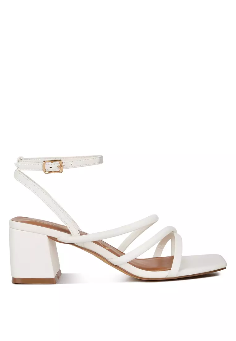 Mid block heel sandals white clearance