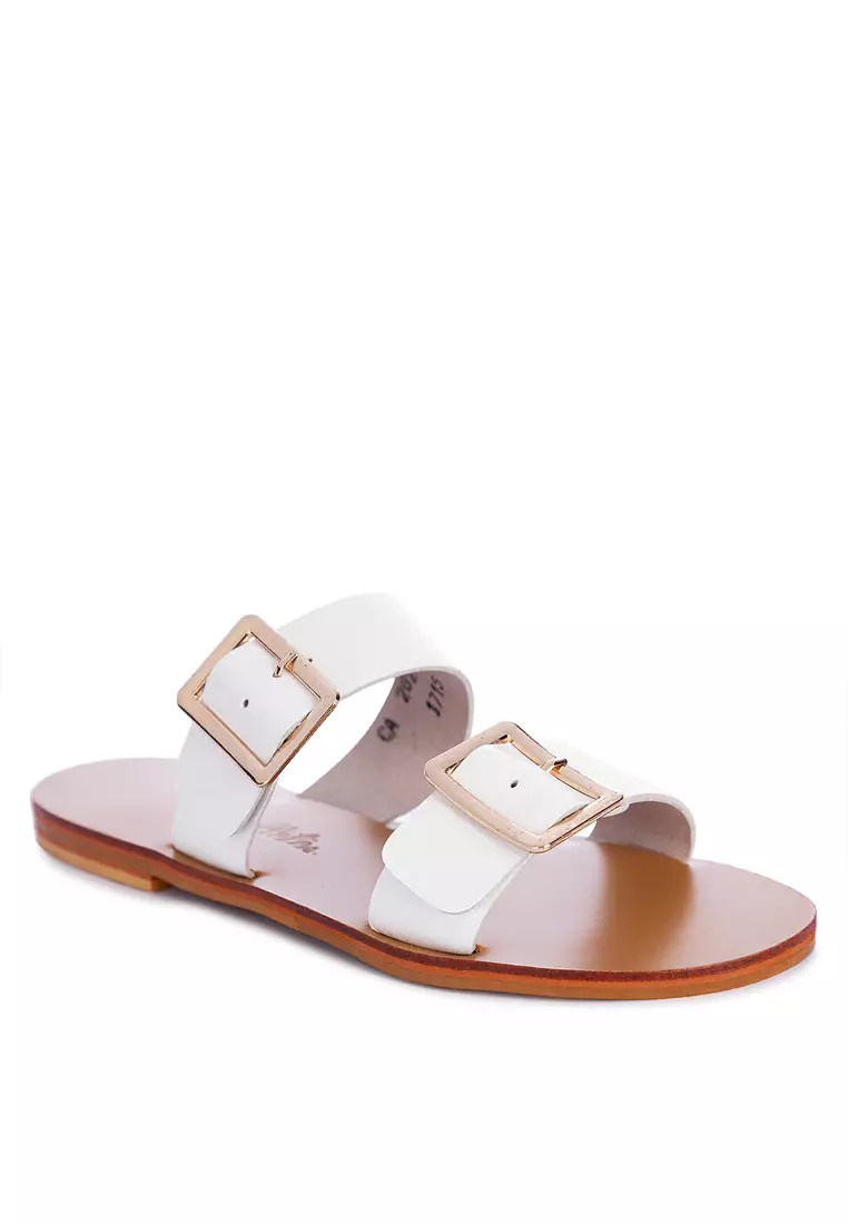 CARMELLETES Two Strap Leather Slide Flats