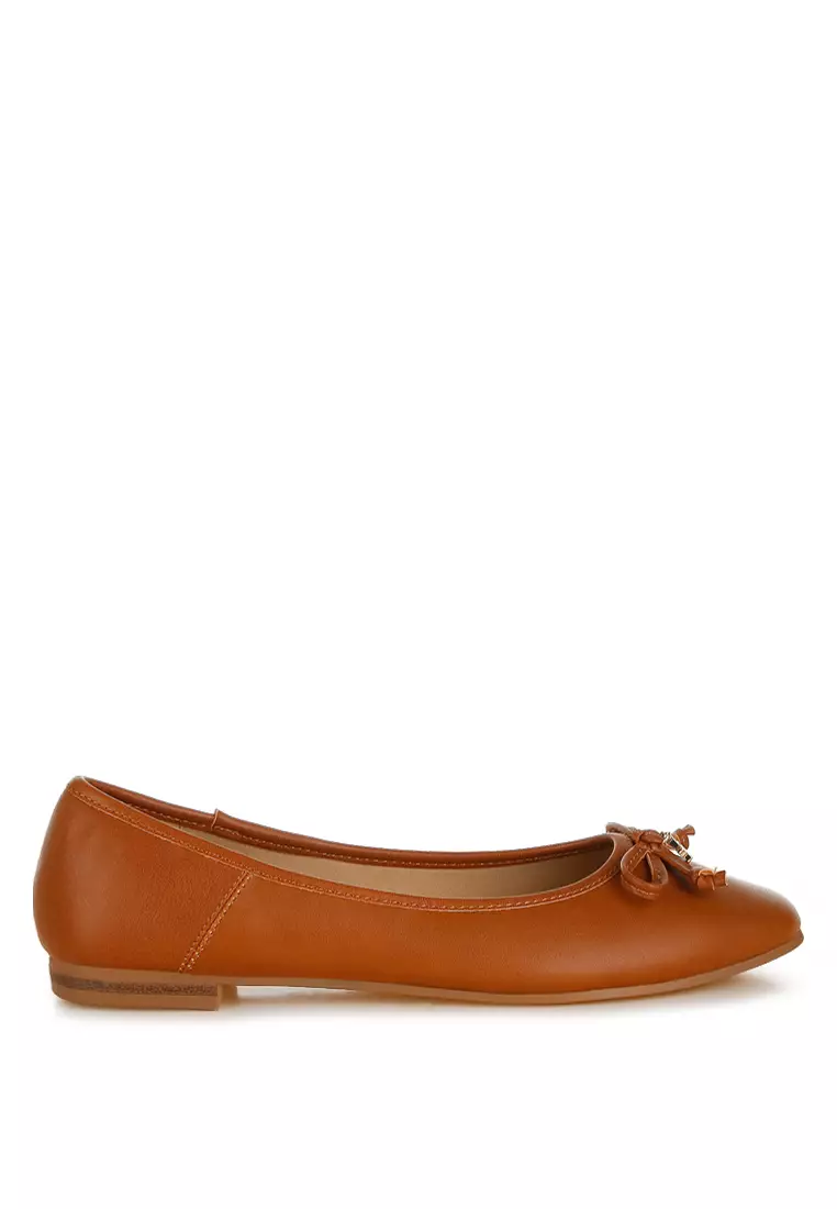 Faux Leather Casual Ballerinas in Tan