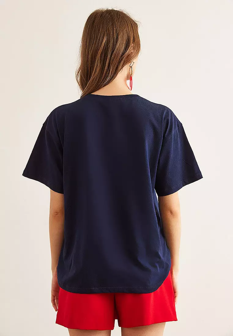 Heart Embroidered Cotton Regular Fit T-Shirt