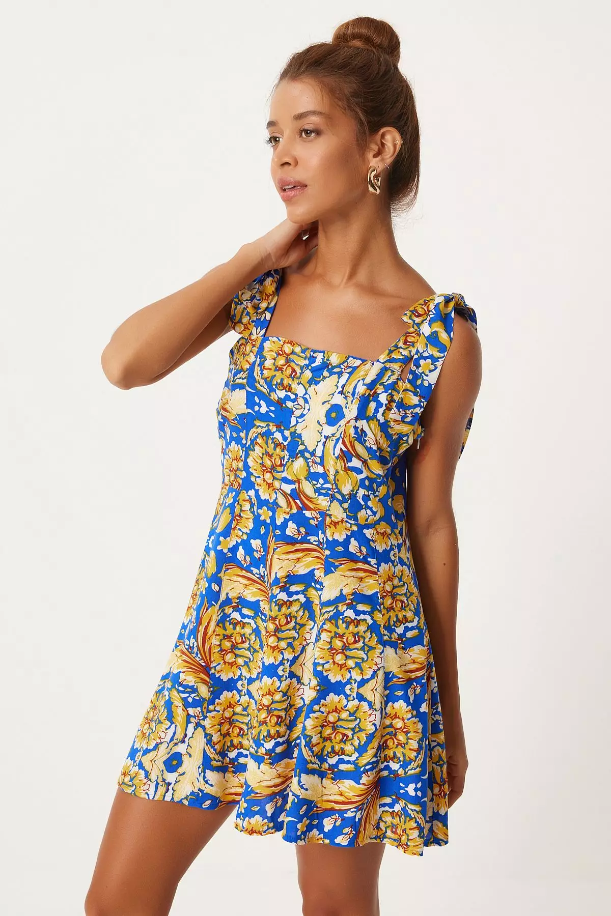 Blue Patterned Mini Hanging Regular Dress