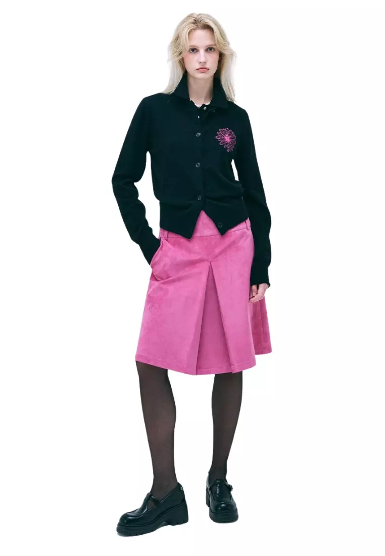 Raccoon Blended Cardigan Round Neck - Black Fuchsia