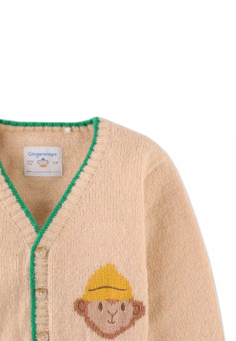 Baby Boys Wana Banana Embro & Monkey Intarsia Cardigan