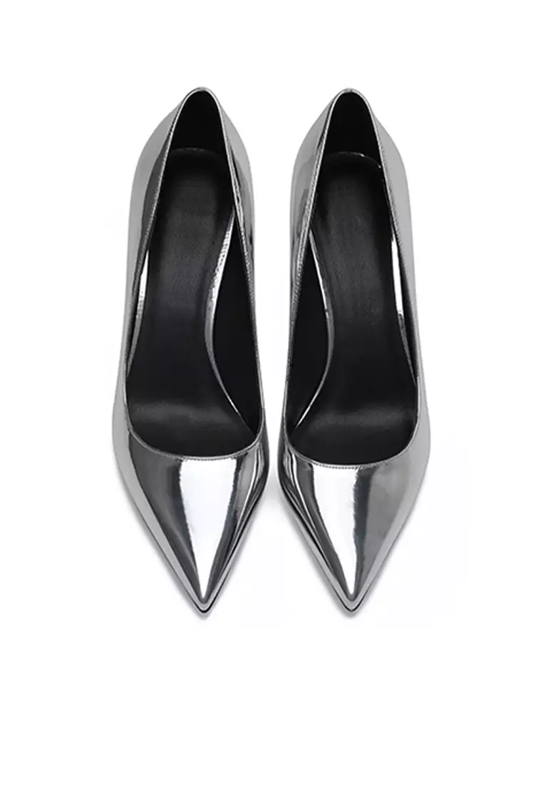 8CM Metallic Faux Leather Pointed High Heel Shoes HZL180