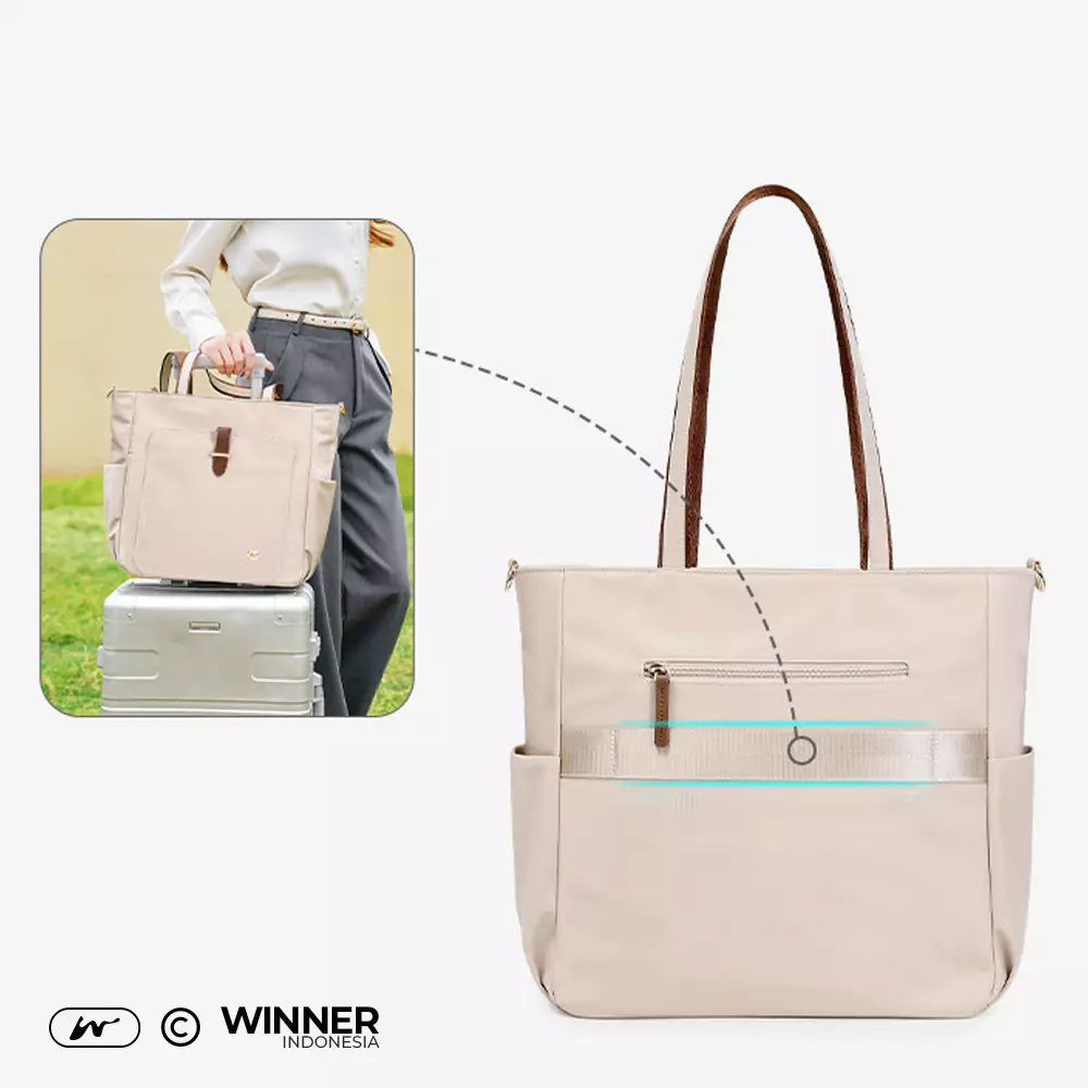 Tas Laptop 14 inch Bahu Selempang Tote Bag Nilon Oxford Wanita Korean Style Anti Air (T14-050-5583) - Khaki 14 inch