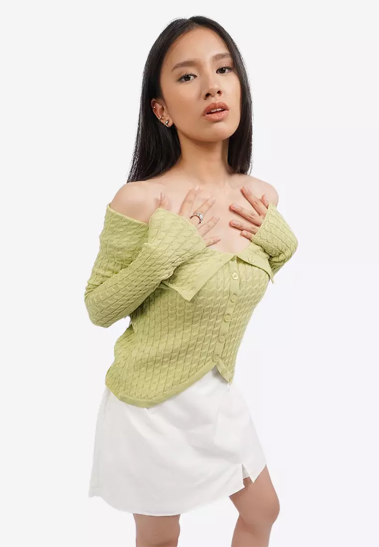 Off Shoulder Long Sleeve Knit Top