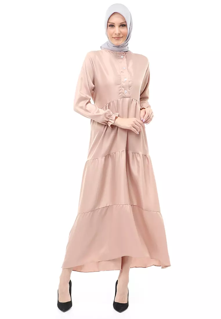 Alvia Gamis Rempel Panjang Wanita Motif Polos Long Sleeve Regular Fit - Mocca