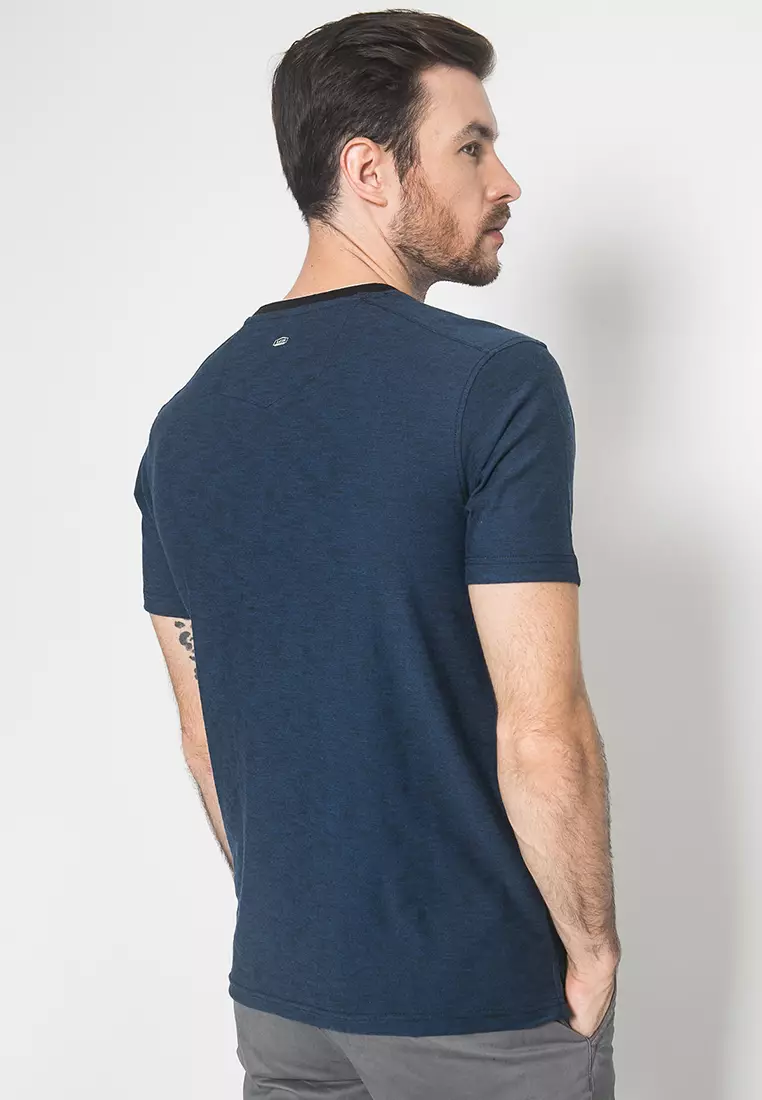 LGS - Kaos Casual Pria Lengan Pendek Motif Gambar Sablon Warna Biru Slim Fit  - JTS.322.M2932F.01.C