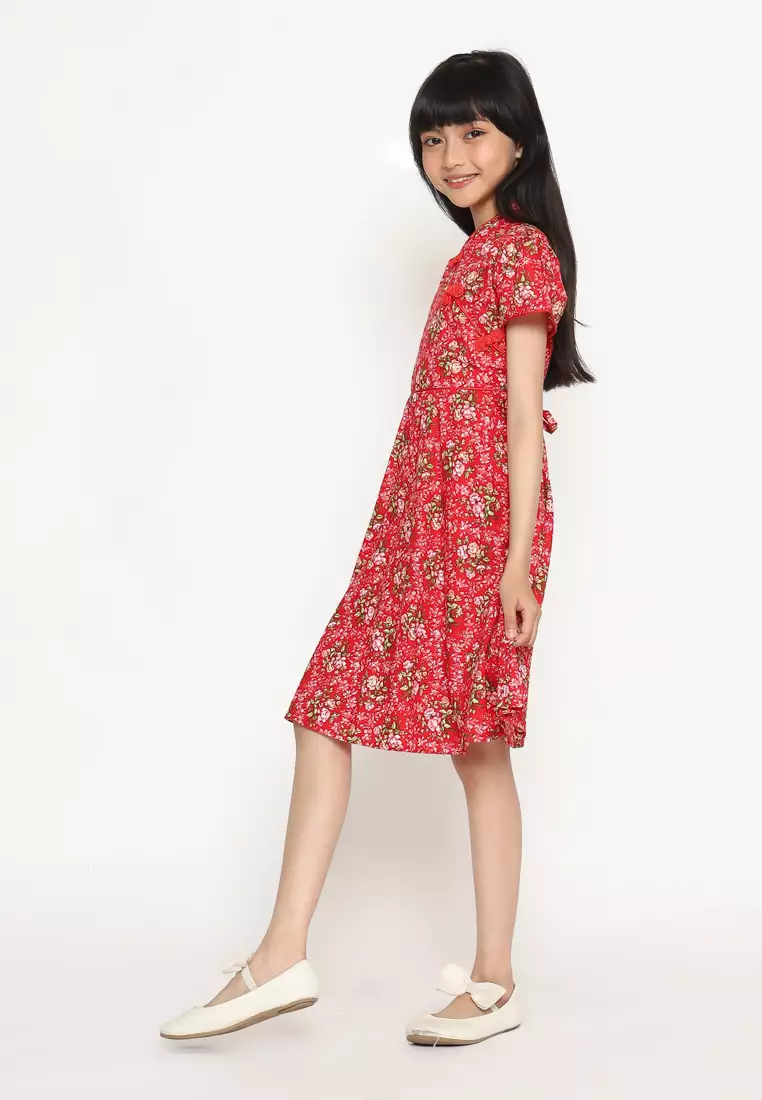 Dress Anak Perempuan Kerah Mandarin Bunga Red - CUTE