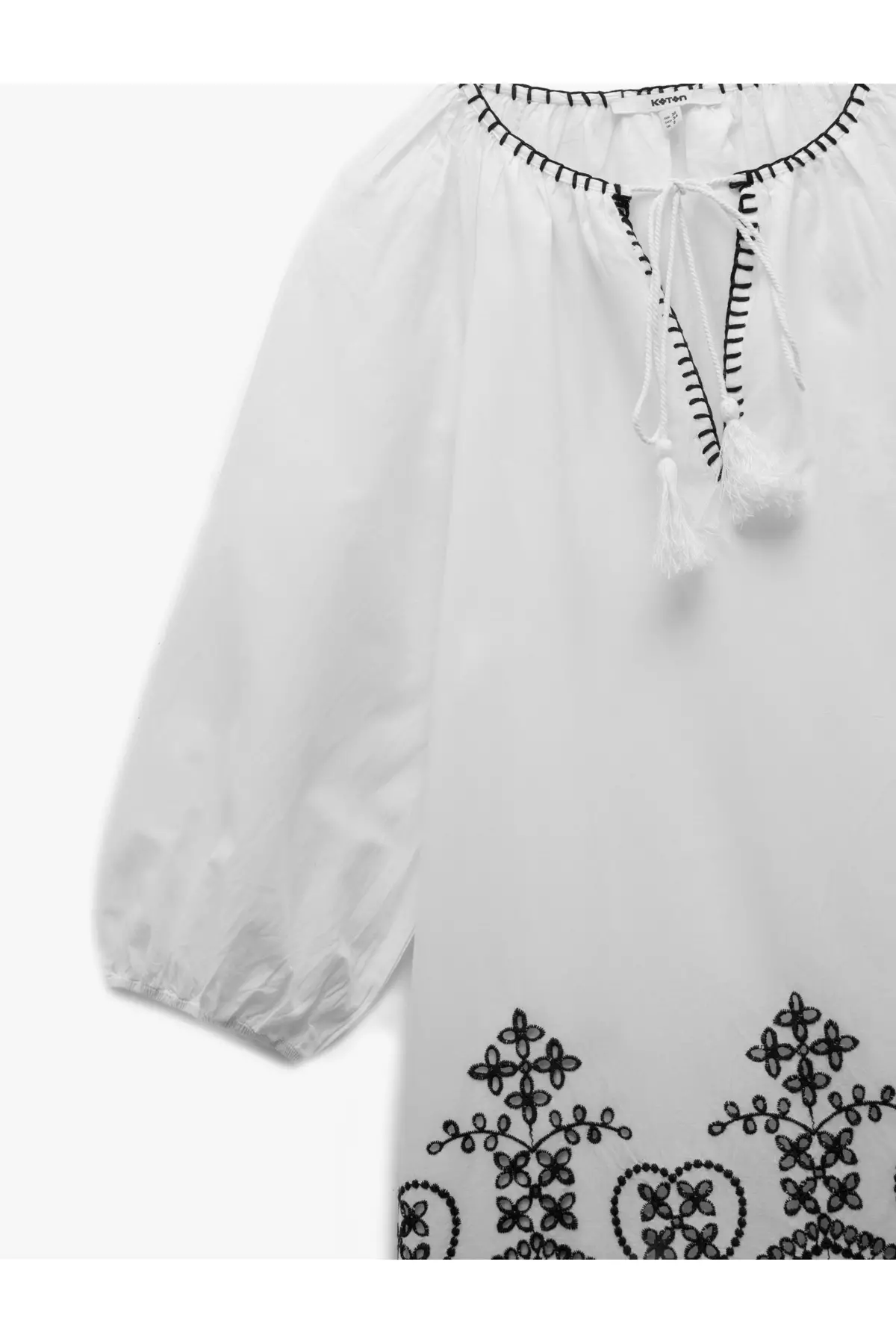 Cotton Lined Ethnic Print Long Balloon Sleeve Above Knee Dress