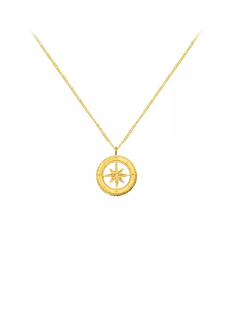 Fashion Simple Plated Gold 316L Stainless Steel Hollow Star Geometric Round Pendant with Necklace