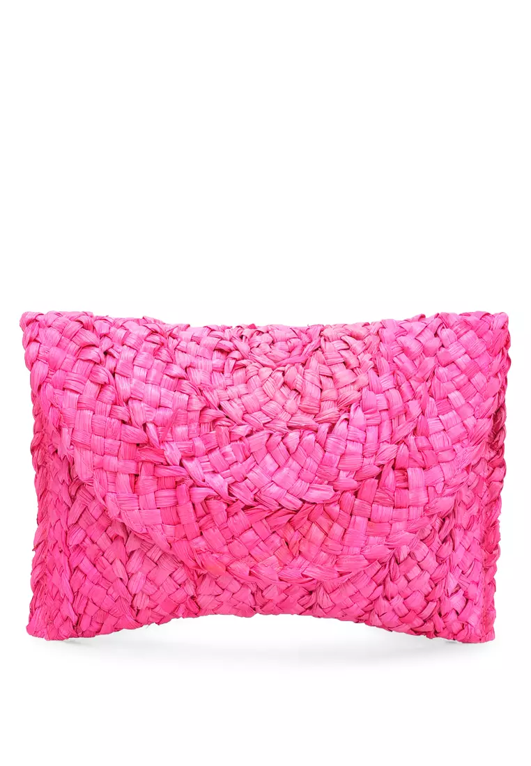 Straw Rope Clutch Bag in Rose Red