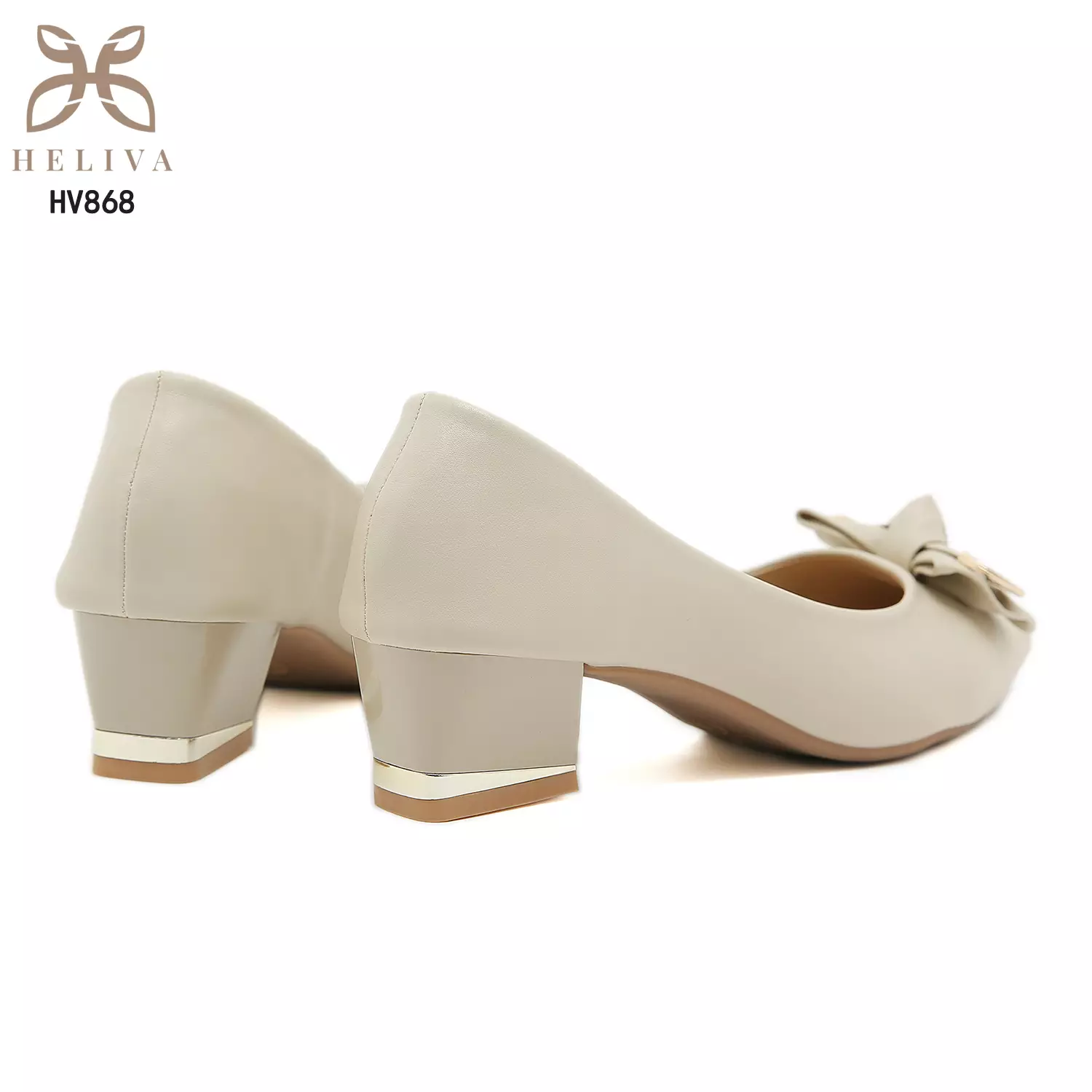 Heliva Lyla Mary Jane Shoes Accessoris Ribbon Gold Heel Chunky Sol 4cm HV868