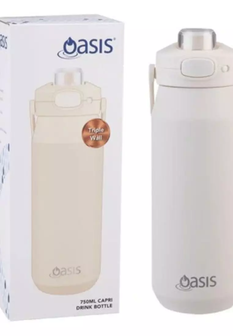 Oasis Ceramic Stainless Steel Triple Wall Capri Quick Release Drink Bottle 750ML - Alabaster