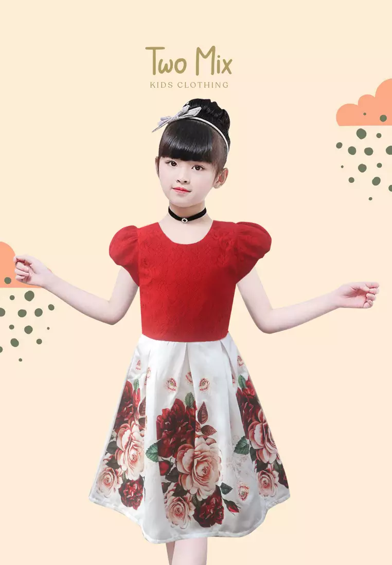 TWO MIX Dress Anak Perempuan Digital Print Bunga Cantik 4269