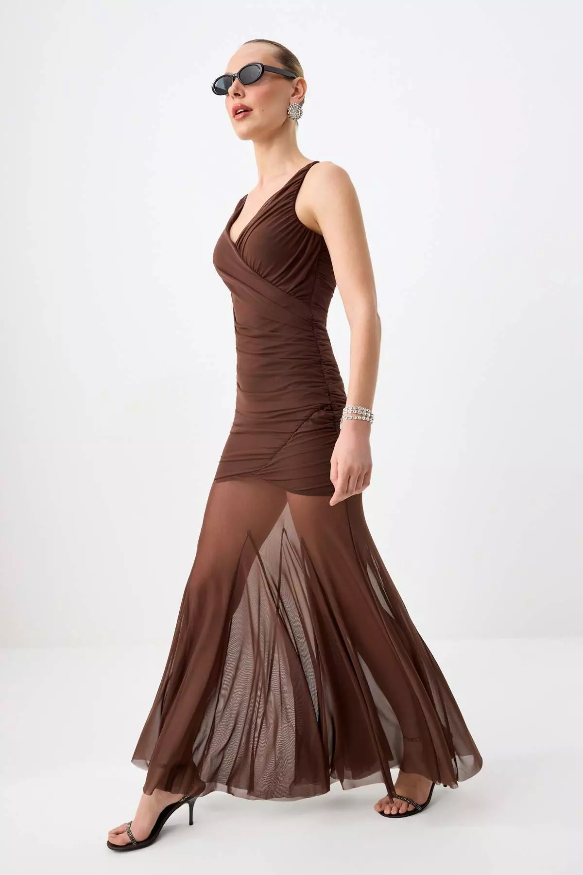 Brown Woven Maxi Evening Dress & Graduation Gown