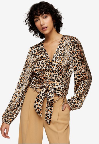 Jual Topshop Animal Print Frill Tie Blouse Original Zalora Indonesia