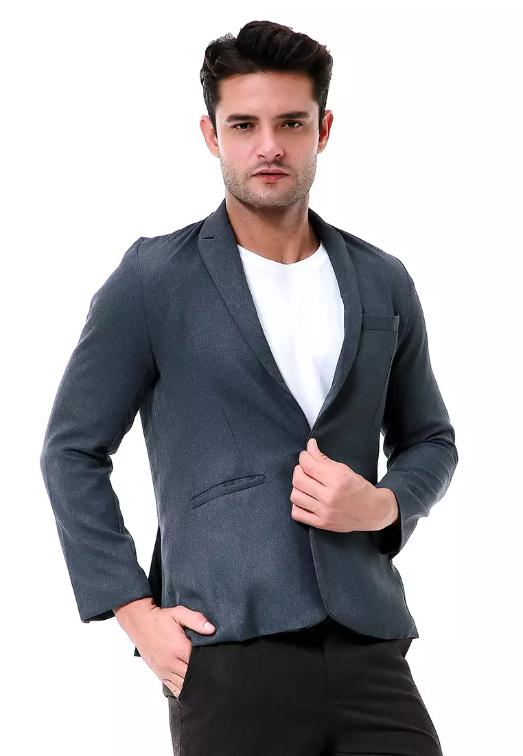 Elard Outerwear Pria Blazer Formal Long Sleeve Motif Polos Material Semiwoll ORIGINAL - Dark Gray