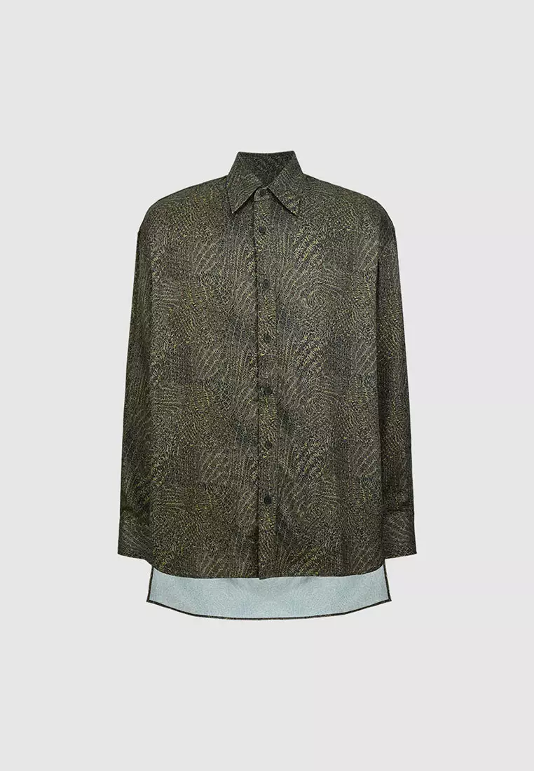 UR春季新款男装时尚超宽松印花不对称开襟衬衫UMF250009