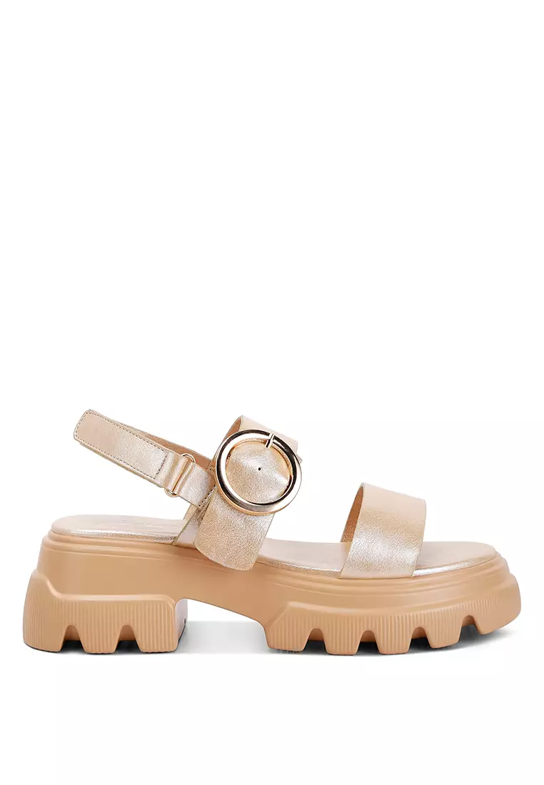 Discount on London Rag  shoes - SKU: Gold Metallic Chunky Sandals