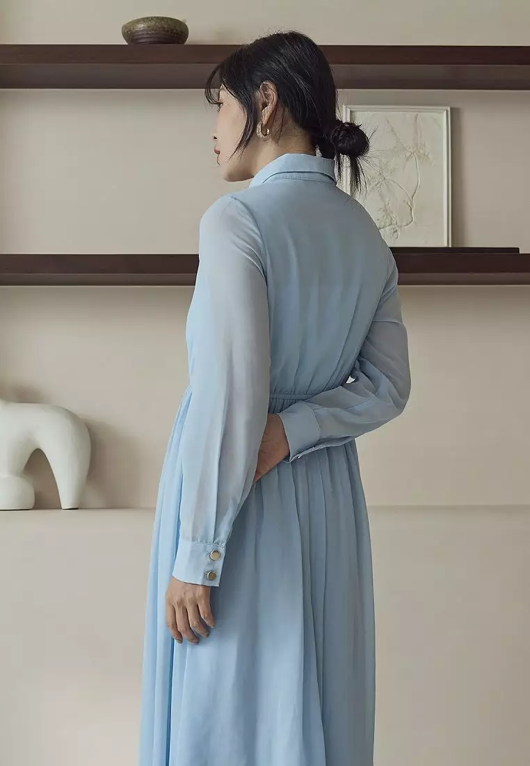 Chiffon Button-Down Shirt Collar Long Dress [DA8044]