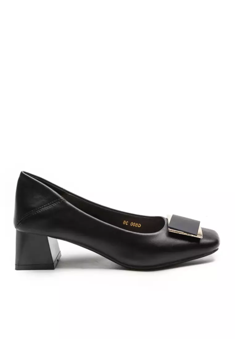 Discount on Twenty Eight Shoes  shoes - SKU: VANSA 5cm Cow Leather Buckle Mid Heel Pumps VSW-H500-5.5
