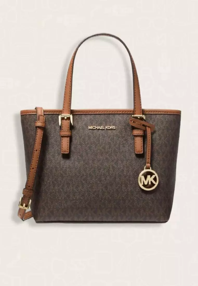Michael Kors Jet Set Travel Extra-Small Logo Top-Zip Tote Bag Brown