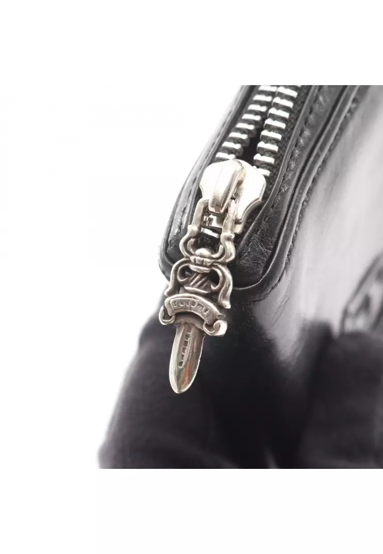 Pre-Loved Chrome Hearts REC F ZIP BS round zipper long wallet leather black