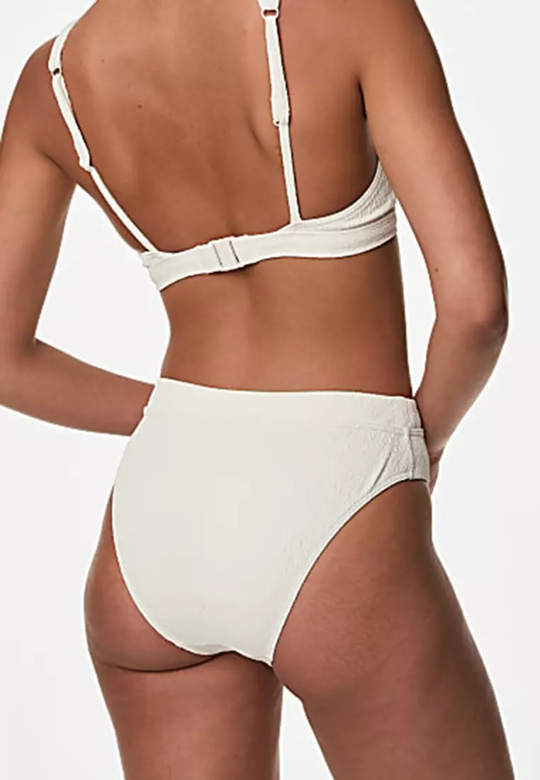 Textured High Waisted High Leg Bikini Bottoms