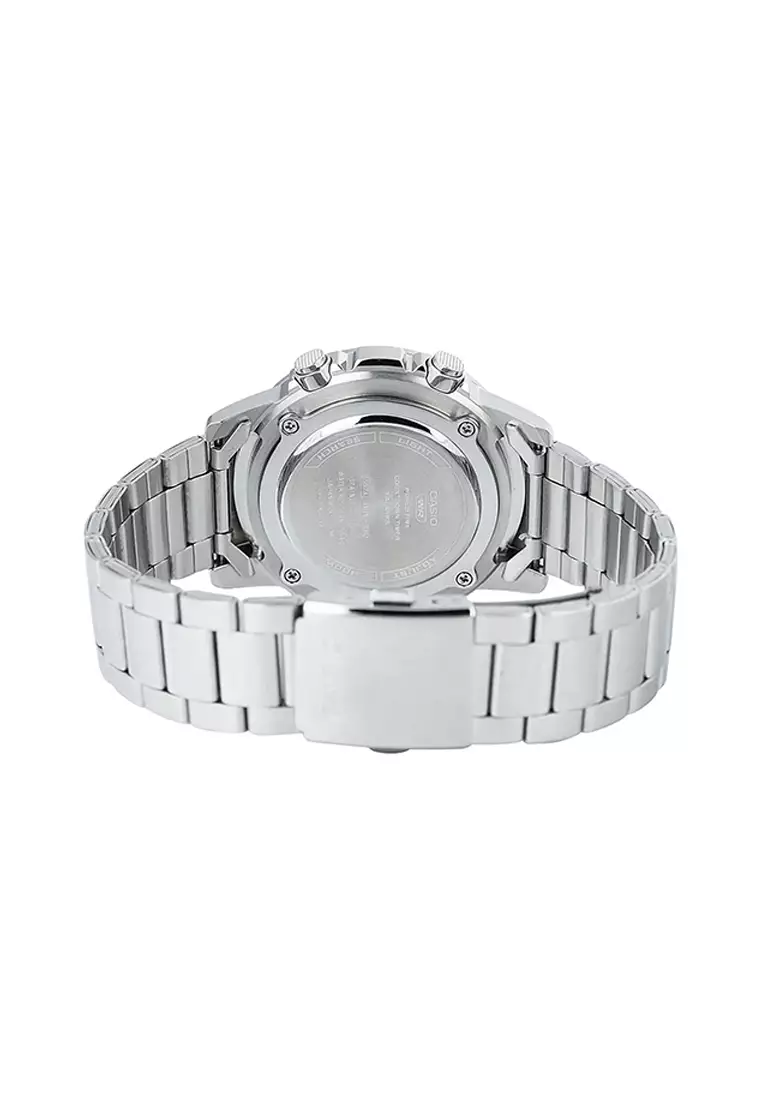 Men Analog-Digital Watch AMW-880D-3AV Silver Stainless Steel Strap