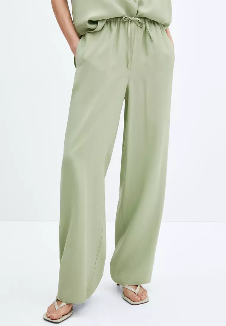 Elastic waist 2025 wide leg trousers