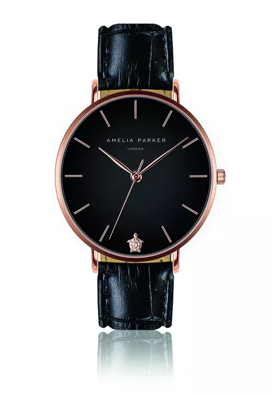 Amelia Parker Midnight Moon Black Leather women watch
